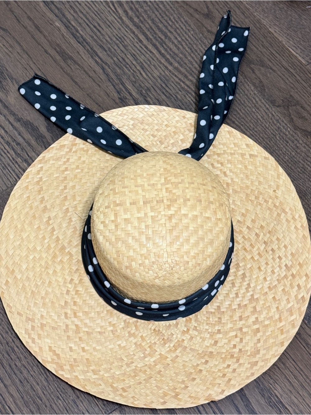 Bloomingdale's 100% Straw Italian Sun Hat with Polka Dot Ribbon European Coastal